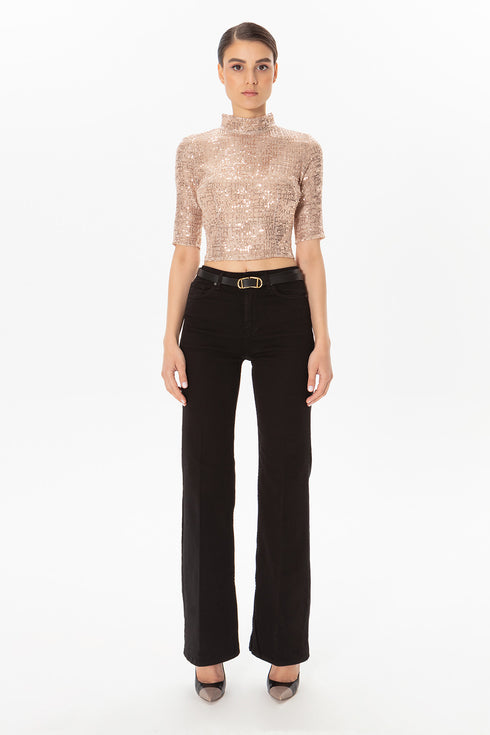 Nude Sequined Back Decollete Bustier
